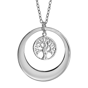 COLLIER ARGENT RHODIÉ RONDELLE AVEC ARBRE DE VIE 40+5CM