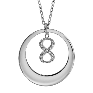 COLLIER ARGENT RHODIÉ RONDELLE AVEC INFINI OXYDES BLANCS SERTIS 40+5CM