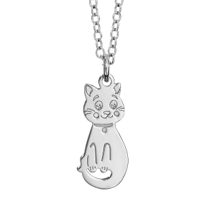 COLLIER ARGENT RHODIÉ CHAT 35+5CM