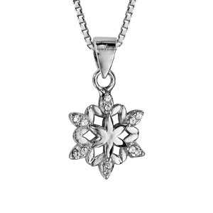 COLLIER ARGENT RHODIÉ PENDENTIF FLOCON DE NEIGE OXYDES BLANCS SERTIS 42+3CM