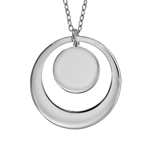 COLLIER ARGENT RHODIÉ PENDENTIF A GRAVER AVEC RONDELLE CENTRALE 40+5CM