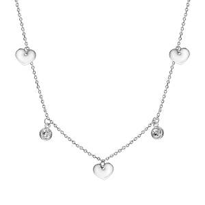 COLLIER ARGENT RHODIÉ PAMPILLE 3 COEURS ET 2 OXYDES BLANCS SERTIS CLOS 42+3CM