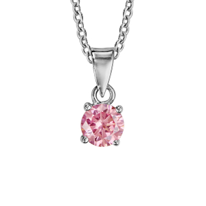 COLLIER ARGENT RHODIÉ PENDENTIF OXYDE ROSE ROND 4MM SERTI 40+4CM