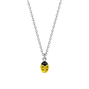 COLLIER ARGENT ENFANT COCCINELLE RÉSINE JAUNE ET POINT NOIR 36+2CM
