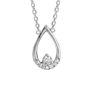 COLLIER ARGENT RHODIÉ PENDENTIF GOUTTE OXYDES BLANCS SERTIS 38+4CM