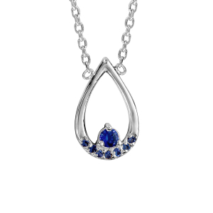 COLLIER ARGENT RHODIÉ PENDENTIF GOUTTE BLEU FONCE 42+3CM