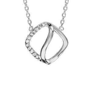 COLLIER ARGENT RHODIÉ CARRÉ ONDULE OXYDES BLANCS SERTIS 38+4CM