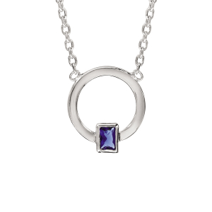 COLLIER ARGENT RHODIÉ CERCLE OXYDE RECTANGLE BLEU 38+4CM
