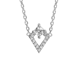 COLLIER ARGENT RHODIÉ LOSANGE OXYDES BLANCS SERTIS 42CM