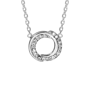 COLLIER ARGENT RHODIÉ CERCLE OXYDES BLANCS SERTIS 38+4CM