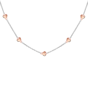 COLLIER ARGENT RHODIÉ MULTI COEURS DORURE ROSE 42+3CM