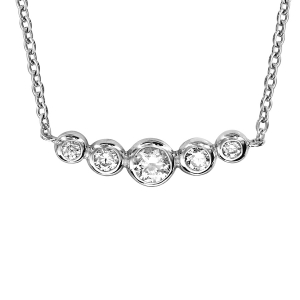 COLLIER ARGENT RHODIÉ 5 OXYDES BLANCS SERTIS CLOS 42+3CM