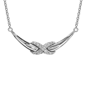 COLLIER ARGENT RHODIÉ CROISE OXYDES BLANCS SERTIS 42+3CM