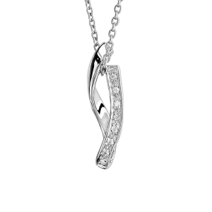 COLLIER ARGENT RHODIÉ PENDENTIF OXYDES BLANCS SERTIS 42+3CM