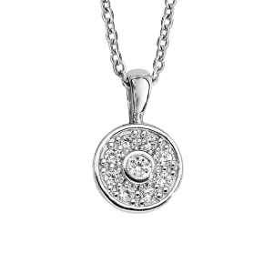 COLLIER ARGENT RHODIÉ PENDENTIF ROND OXYDES BLANCS SERTIS 42+3CM
