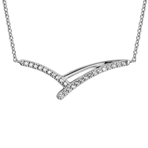 COLLIER ARGENT RHODIÉ FORME V OXYDES BLANCS SERTIS 42+3CM