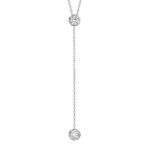 COLLIER ARGENT RHODIÉ FORME Y 2 RONDS OXYDES BLANCS SERTIS CLOS 41+5CM