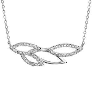COLLIER ARGENT RHODIÉ FEUILLAGE AJOURE OXYDES BLANCS SERTIS 40+4CM