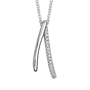 COLLIER ARGENT RHODIÉ PENDENTIF V INVERSE OXYDES BLANCS SERTIS 40+4CM
