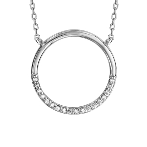 COLLIER ARGENT RHODIÉ CERCLE EVIDE OXYDES BLANCS SERTIS 41+5CM