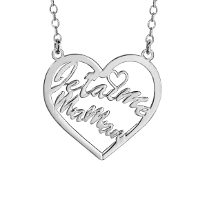 COLLIER ARGENT RHODIÉ COEUR EVIDE DECOUPE JE T'AIME MAMAN 40+5cm
