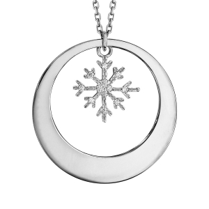COLLIER ARGENT RHODIÉ CERCLE AVEC MOTIF FLOCON DE NEIGE 40+5CM
