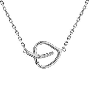 COLLIER ARGENT RHODIÉ COEUR  OXYDES BLANCS SERTIS 38+4CM