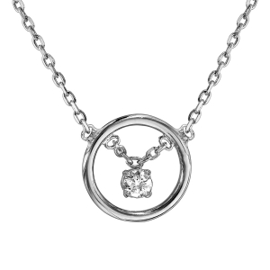 COLLIER ARGENT RHODIÉ CERCLE 1 OXYDE BLANC SERTI PENDANT 38+4CM