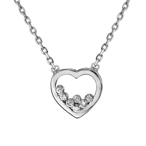 COLLIER ARGENT RHODIÉ COEUR 7 OXYDES BLANCS SERTIS 38+4CM