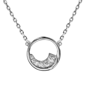 COLLIER ARGENT RHODIÉ CERCLE OXYDES BLANCS SERTIS 38+4CM