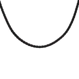 COLLIER ARGENT RHODIÉ CORDON CUIR TRESSE NOIR 55+5CM