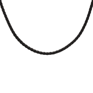COLLIER ARGENT RHODIÉ CORDON CUIR TRESSE NOIR 60+5CM