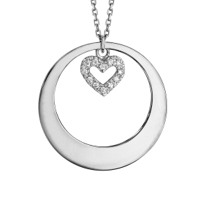 COLLIER ARGENT RHODIÉ CERCLE AVEC MOTIF COEUR OXYDES BLANCS SERTIS 40+5CM