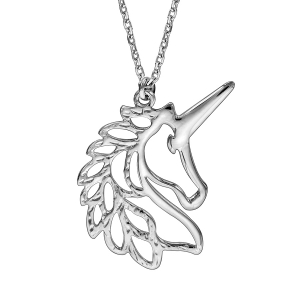 COLLIER ARGENT RHODIÉ PENDENTIF LICORNE 42+3CM