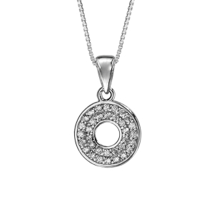 COLLIER ARGENT RHODIÉ PENDENTIF CERCLE PERCE OXYDES BLANCS SERTIS 42+3CM