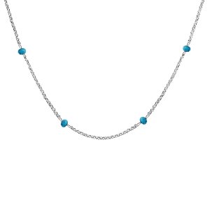 COLLIER ARGENT RHODIÉ BOULES PERLES DE VERRE FACETEES TURQUOISE 70+10CM
