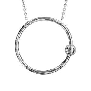 COLLIER ARGENT RHODIÉ CERCLE EVIDE 1 BOULE 40+5CM