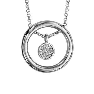COLLIER ARGENT RHODIÉ CERCLE AVEC PASTILLE OXYDES BLANCS SERTIS 40+5CM