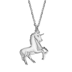 COLLIER ARGENT RHODIÉ PENDENTIF LICORNE 42+3CM
