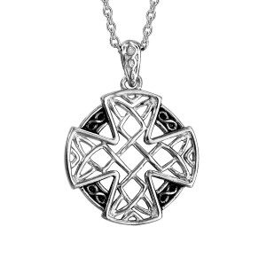 COLLIER ARGENT RHODIÉ PENDENTIF ROND CROIX CELTIQUE AVEC INFINI 42+3CM