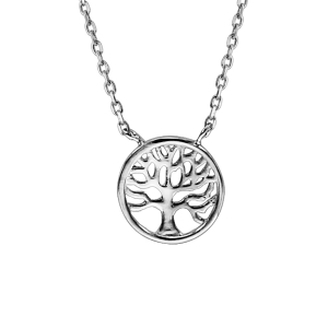 COLLIER ARGENT RHODIÉ RONDELLE ARBRE DE VIE AJOURE 40+2CM