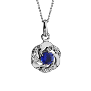 COLLIER ARGENT RHODIÉ FLEUR BLEU FONCE 42+3CM