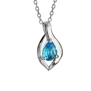 COLLIER ARGENT RHODIÉ PENDENTIF BLEU CLAIR 42+3CM