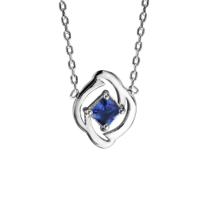 COLLIER ARGENT RHODIÉ PENDENTIF CARRÉ BLEU FONCE 42+3CM