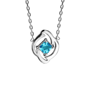 COLLIER ARGENT RHODIÉ PENDENTIF CARRÉ BLEU CLAIR 42+3CM