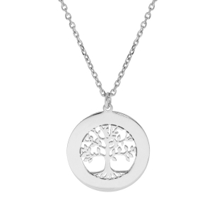 COLLIER ARGENT RHODIÉ PETIT ARBRE DE VIE 20MM CONTOUR A GRAVER 38+4CM