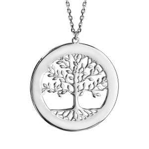 COLLIER ARGENT RHODIÉ ARBRE DE VIE CONTOUR A GRAVER 40+5CM