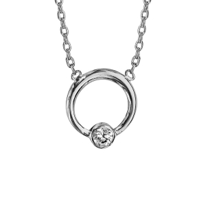 COLLIER ARGENT RHODIÉ CERCLE 1 OXYDE BLANC SERTI CLOS 42CM