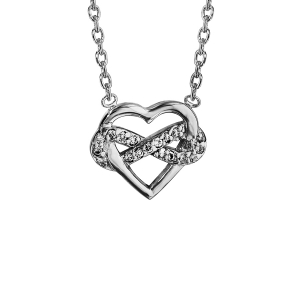 COLLIER ARGENT RHODIÉ COEUR ET INFINI OXYDES BLANCS SERTIS 42CM