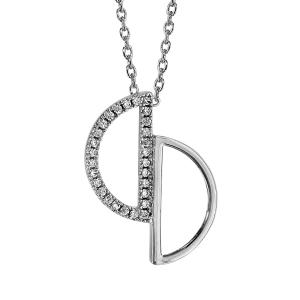 COLLIER ARGENT RHODIÉ 2 DEMI CERCLES EVIDES OXYDES BLANCS SERTIS 40+4CM